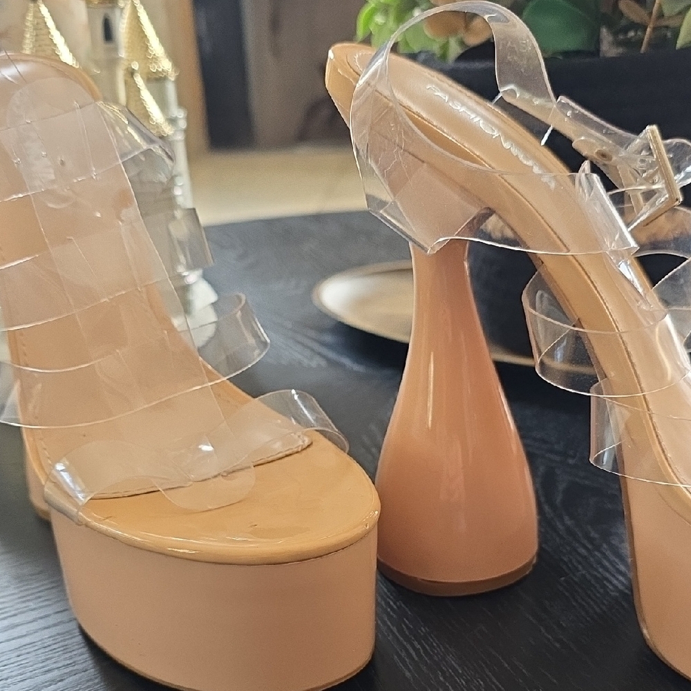 Fashion Nova Nude Platform Heels with Clear Straps - Picture 4 of 5